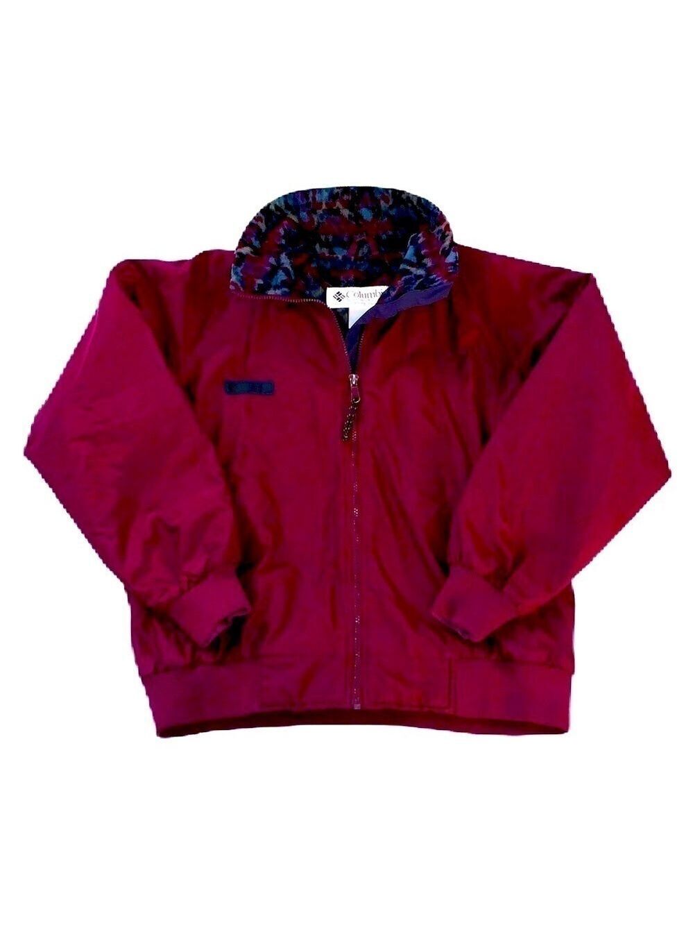 Vintage EUC Columbia L Jacket Women Maroon Printed Fleece Lined 90s Colorful